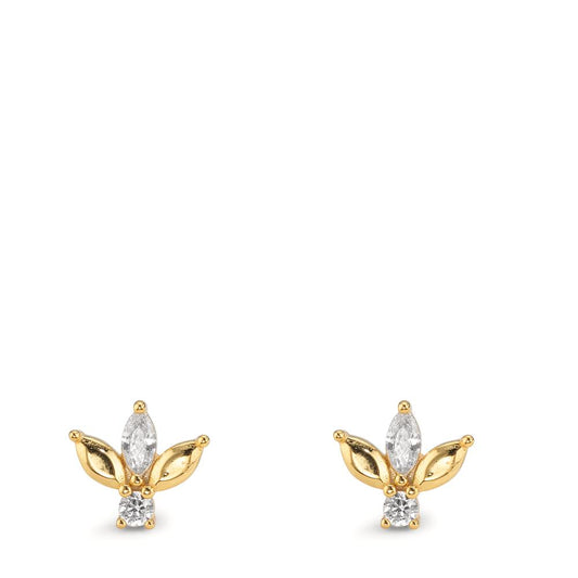 Örhängen med knoppar Silver Zirkoniumoxid 4 stenar gul guldpläterad Ø7 mm