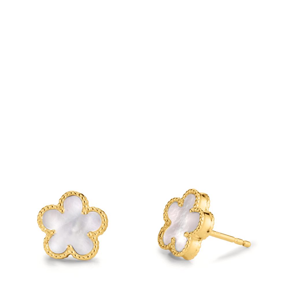 Örhängen med knoppar Silver Zirkoniumoxid gul guldpläterad pärlemor blomma Ø10 mm