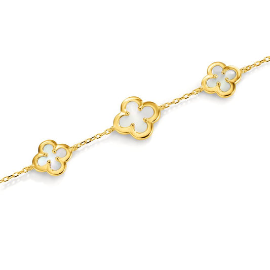 Armband Silber Zirkonia gelb vergoldet Perlmutt Blume verstellbar
