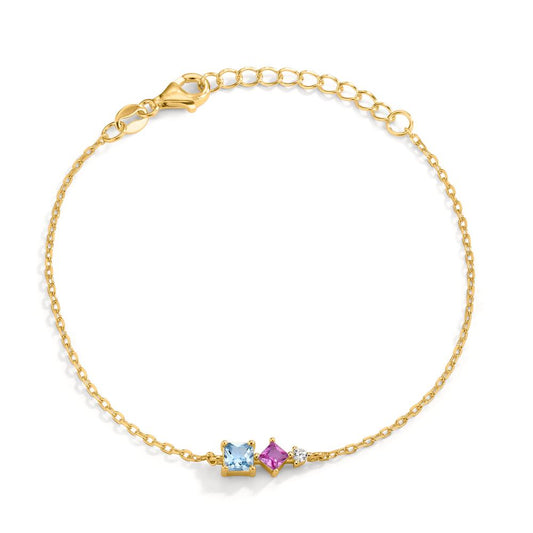 Armband Silver Zirkoniumoxid 3 stenar gul guldpläterad 16-19 cm