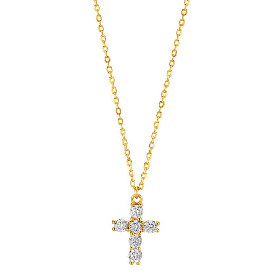 Collier Silver Zirkoniumoxid gul guldpläterad Korsa 40-45 cm