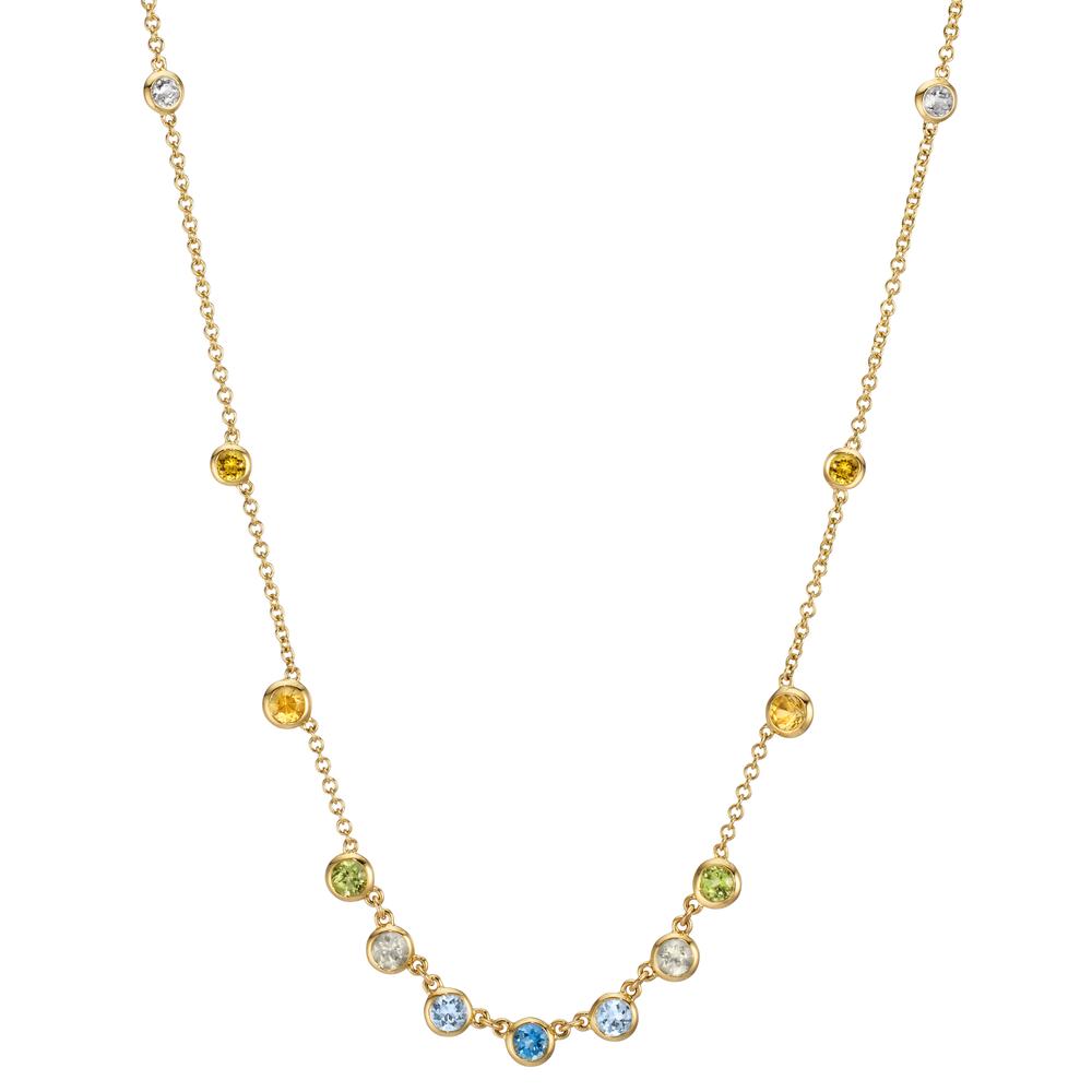 Collier 750/18 K gult guld Citrin 0.20 ct, 2 stenar, ametist grön, 0.30 ct, 4 stenar, Peridot 0.13 ct, 2 stenar, topas 0.43 ct, 3 stenar, kvarts 0.12 ct, 2 stenar 40-45 cm