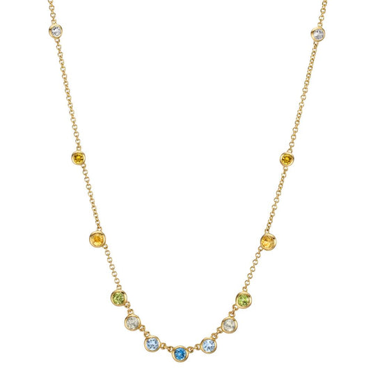 Collier 750/18 K gult guld Citrin 0.20 ct, 2 stenar, ametist grön, 0.30 ct, 4 stenar, Peridot 0.13 ct, 2 stenar, topas 0.43 ct, 3 stenar, kvarts 0.12 ct, 2 stenar 40-45 cm