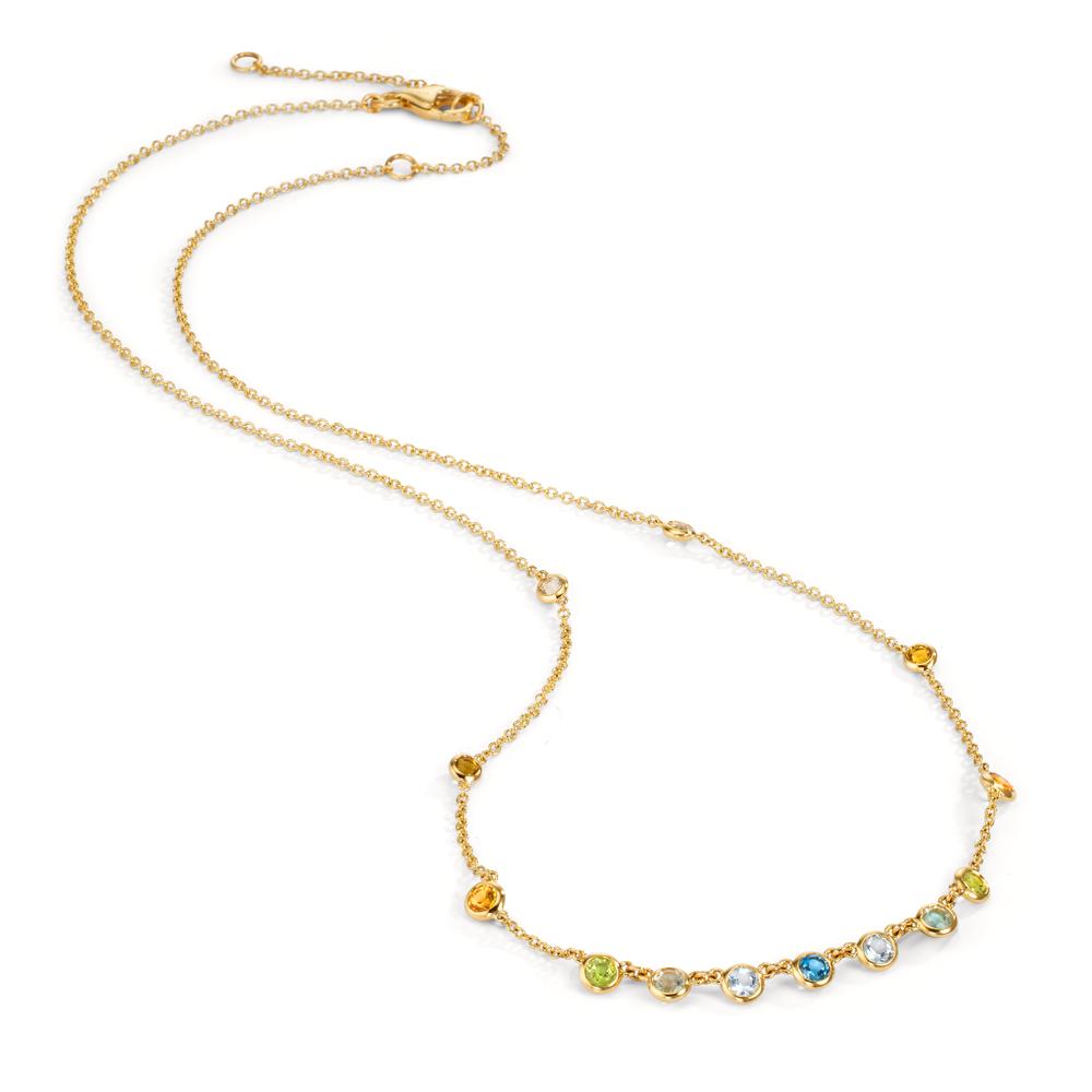 Collier 750/18 K gult guld Citrin 0.20 ct, 2 stenar, ametist grön, 0.30 ct, 4 stenar, Peridot 0.13 ct, 2 stenar, topas 0.43 ct, 3 stenar, kvarts 0.12 ct, 2 stenar 40-45 cm