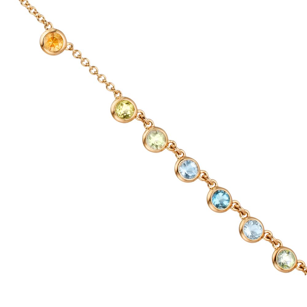 Collier 750/18 K gult guld Citrin 0.20 ct, 2 stenar, ametist grön, 0.30 ct, 4 stenar, Peridot 0.13 ct, 2 stenar, topas 0.43 ct, 3 stenar, kvarts 0.12 ct, 2 stenar 40-45 cm