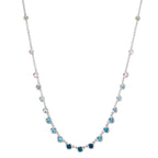 Collier 750/18 K vitguld topas 1.31 ct, 12 stenar, London Blå Topas 0.41 ct, 3 stenar, kvarts 0.06 ct, 2 stenar, Rosenkvarts 0.19 ct, 4 stenar 40-45 cm