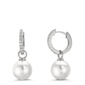 Hopfällbara örhängen Silver Zirkoniumoxid 18 stenar rodiumpläterad glänsande pärlor, 2 Pärlor, 10 mm