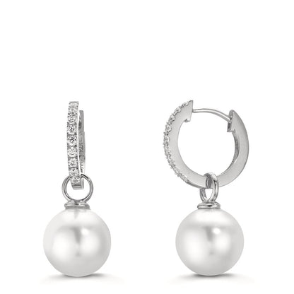 Hopfällbara örhängen Silver Zirkoniumoxid 18 stenar rodiumpläterad glänsande pärlor, 2 Pärlor, 10 mm