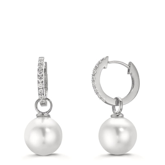 Hopfällbara örhängen Silver Zirkoniumoxid 18 stenar rodiumpläterad glänsande pärlor, 2 Pärlor, 10 mm