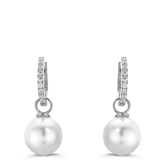 Hopfällbara örhängen Silver Zirkoniumoxid 18 stenar rodiumpläterad glänsande pärlor, 2 Pärlor, 10 mm