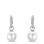 Hopfällbara örhängen Silver Zirkoniumoxid 18 stenar rodiumpläterad glänsande pärlor, 2 Pärlor, 10 mm