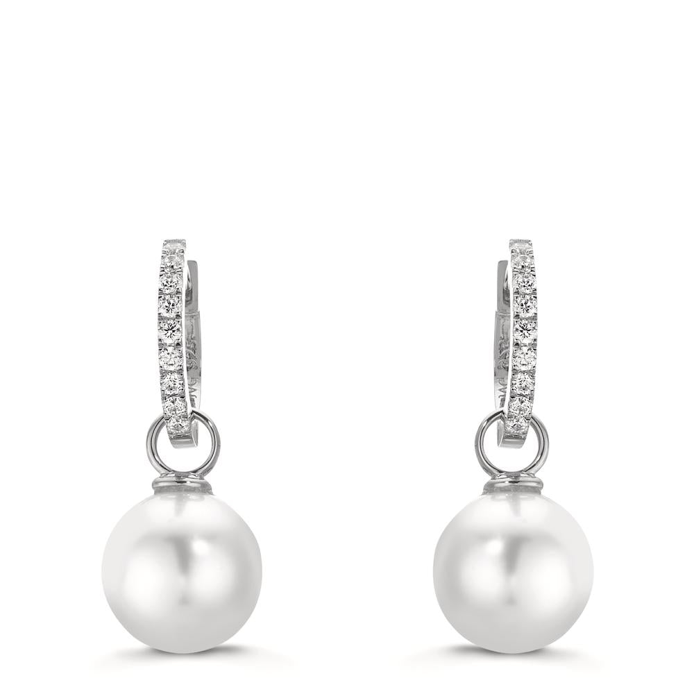 Hopfällbara örhängen Silver Zirkoniumoxid 18 stenar rodiumpläterad glänsande pärlor, 2 Pärlor, 10 mm