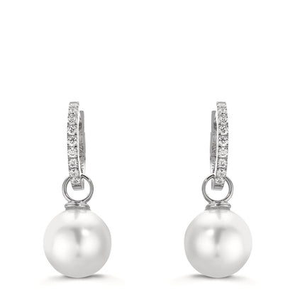 Hopfällbara örhängen Silver Zirkoniumoxid 18 stenar rodiumpläterad glänsande pärlor, 2 Pärlor, 10 mm
