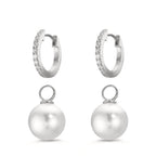 Hopfällbara örhängen Silver Zirkoniumoxid 18 stenar rodiumpläterad glänsande pärlor, 2 Pärlor, 10 mm