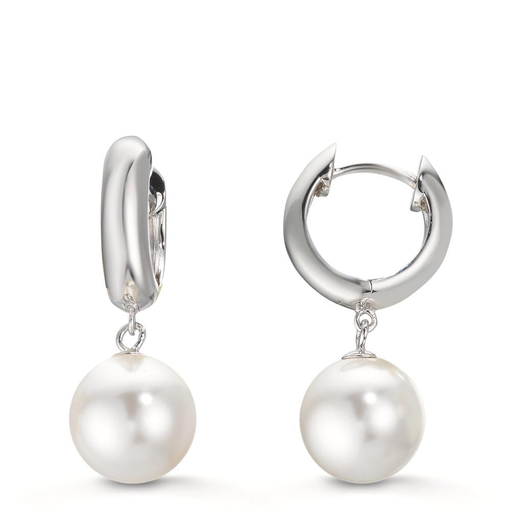 Hopfällbara örhängen Silver rodiumpläterad glänsande pärlor, 2 Pärlor, 10 mm