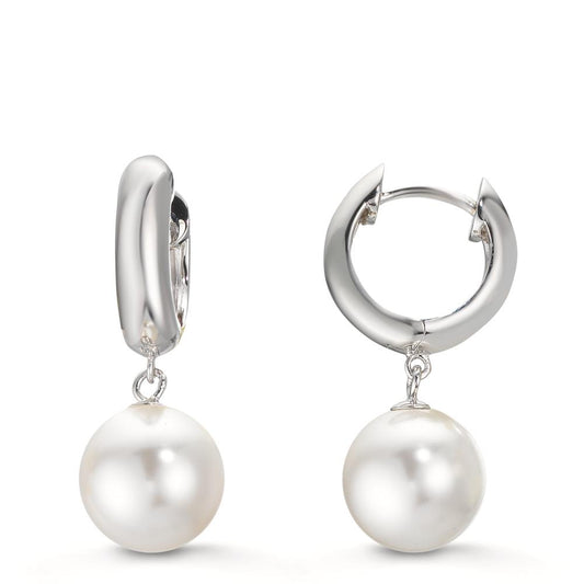 Hopfällbara örhängen Silver rodiumpläterad glänsande pärlor, 2 Pärlor, 10 mm