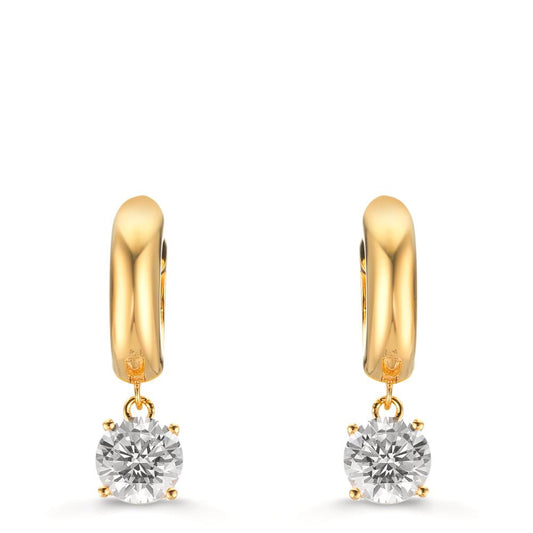 Hopfällbara örhängen Silver Zirkoniumoxid 2 stenar, 6 mm gul guldpläterad