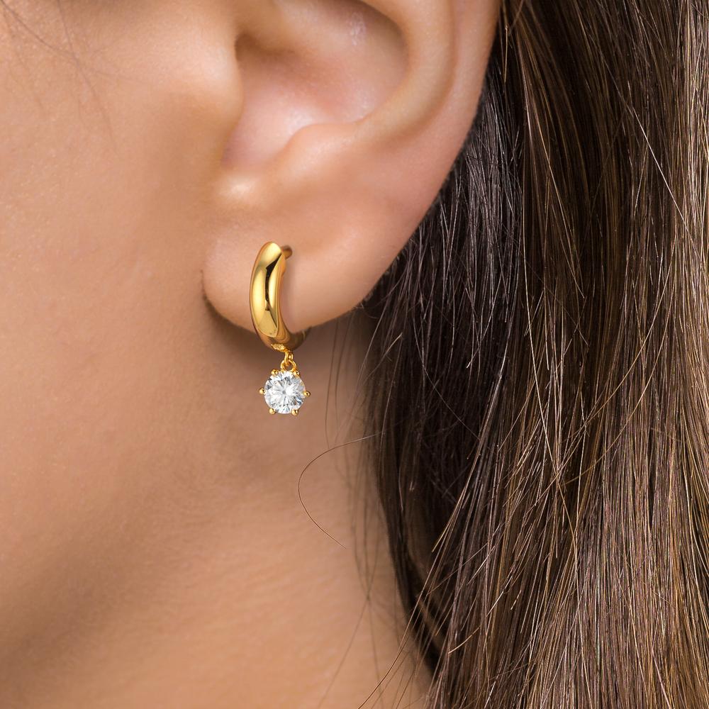 Hopfällbara örhängen Silver Zirkoniumoxid 2 stenar, 5 mm gul guldpläterad
