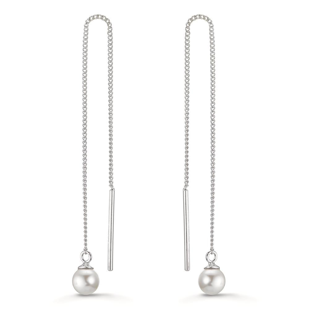 Genomdragbara örhängen Silver rodiumpläterad glänsande pärlor, 2 Pärlor, 5 mm