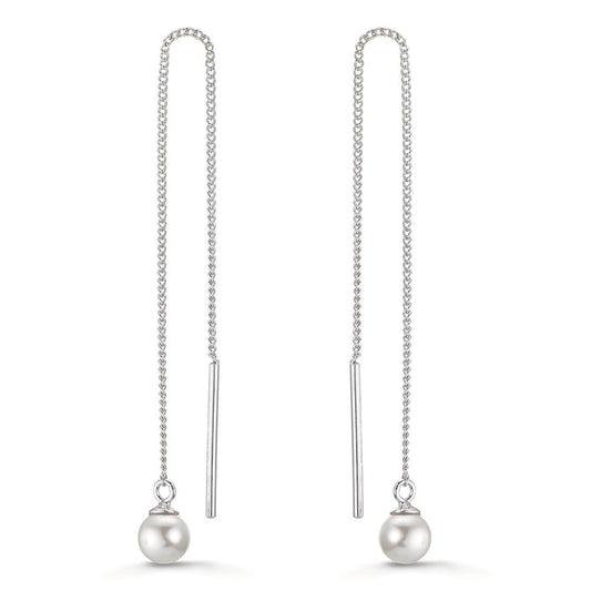 Genomdragbara örhängen Silver rodiumpläterad glänsande pärlor, 2 Pärlor, 5 mm