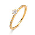 Solitärring 750/18 K gult guld diamant 0.20 ct, 17 stenar, [Brillant], w-si