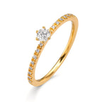 Solitärring 750/18 K gult guld diamant 0.20 ct, 17 stenar, [Brillant], w-si