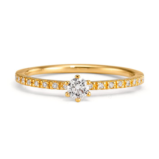 Solitärring 750/18 K gult guld diamant 0.20 ct, 17 stenar, [Brillant], w-si