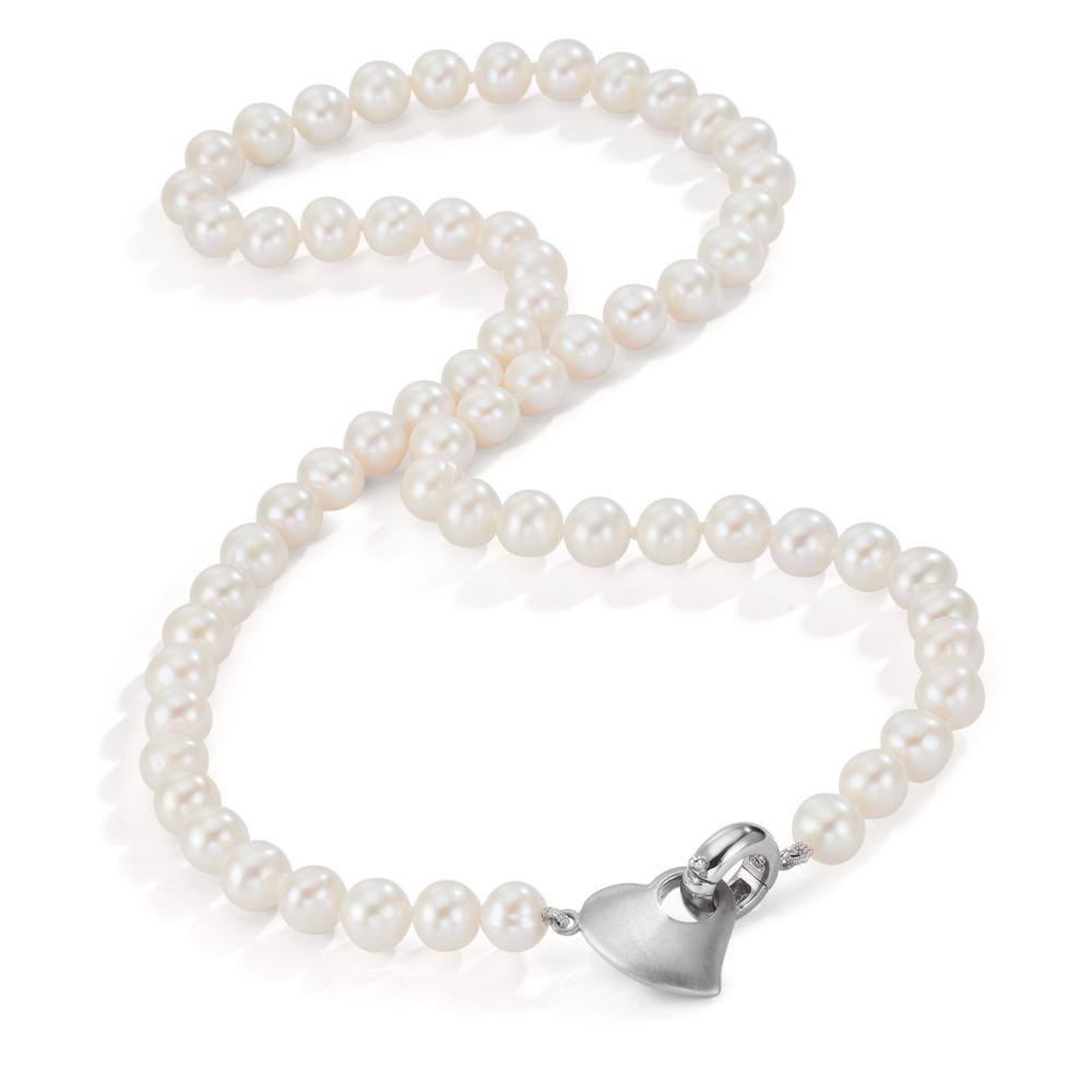 Collier Silver rodiumpläterad Sötvattensodlad pärla 6-7 mm Hjärta 45 cm