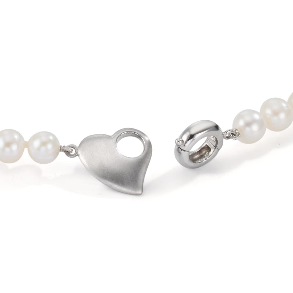 Collier Silver rodiumpläterad Sötvattensodlad pärla 6-7 mm Hjärta 45 cm