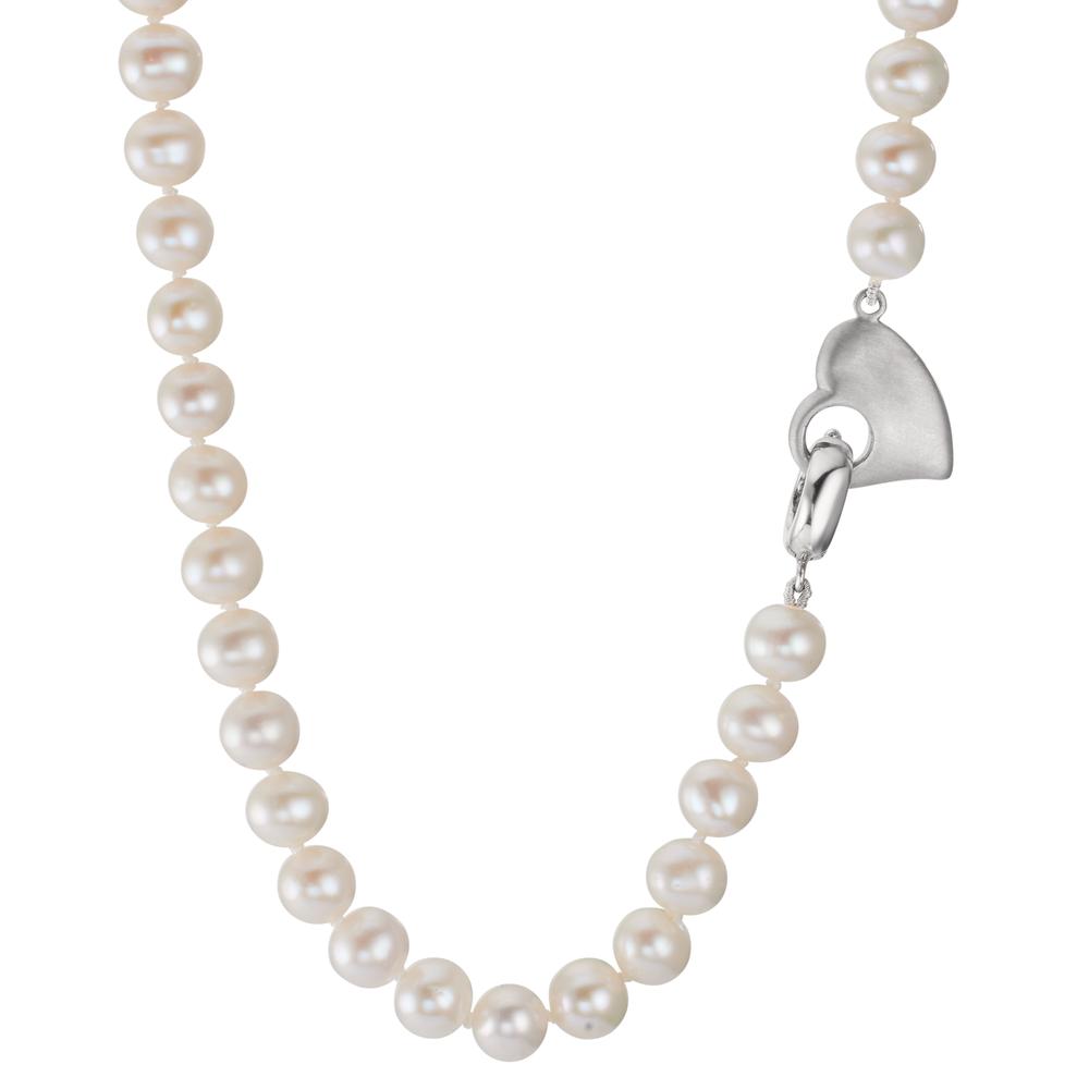 Collier Silver rodiumpläterad Sötvattensodlad pärla 6-7 mm Hjärta 42 cm
