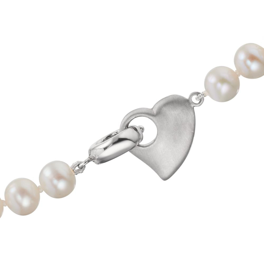 Collier Silver rodiumpläterad Sötvattensodlad pärla 6-7 mm Hjärta 42 cm