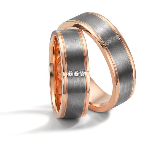 Partnerring 585/14 K rött guld, 999 Tantal diamant 0.024 ct, 3 stenar, w-si