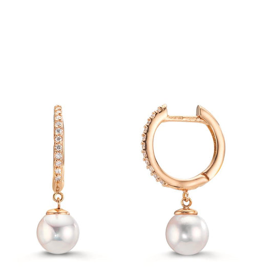 Hopfällbara örhängen 750/18 K rött guld diamant 0.09 ct, 22 stenar, tw-si [Akoya Perlen], 2 Pärlor 6-6.5 mm