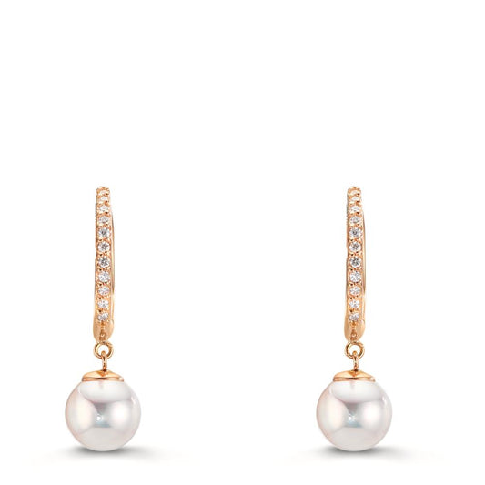 Hopfällbara örhängen 750/18 K rött guld diamant 0.09 ct, 22 stenar, tw-si [Akoya Perlen], 2 Pärlor 6-6.5 mm