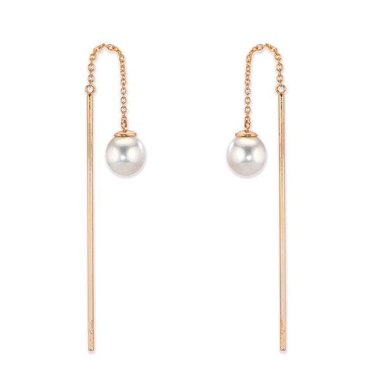 Genomdragbara örhängen 750/18 K rött guld [Akoya Perlen], 2 Pärlor 6-6.5 mm