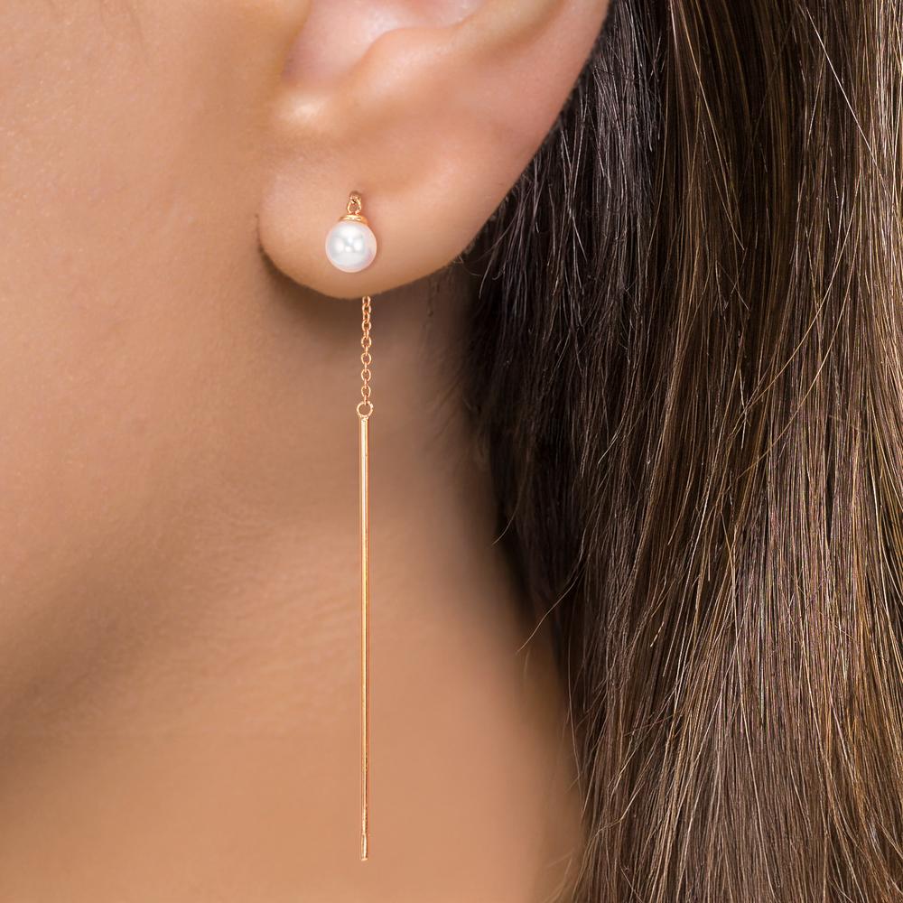 Genomdragbara örhängen 750/18 K rött guld [Akoya Perlen], 2 Pärlor 6-6.5 mm