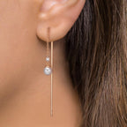 Genomdragbara örhängen 750/18 K rött guld diamant 0.06 ct, 3 stenar, tw-si [Akoya Perlen], 2 Pärlor, 4.5 mm
