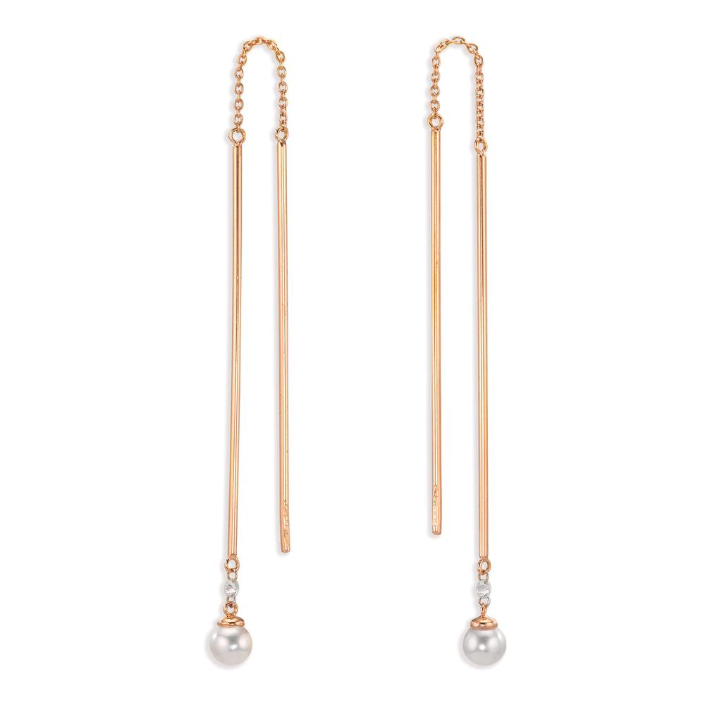 Genomdragbara örhängen 750/18 K rött guld diamant 0.06 ct, 2 stenar, tw-si [Akoya Perlen], 2 Pärlor, 4.5 mm