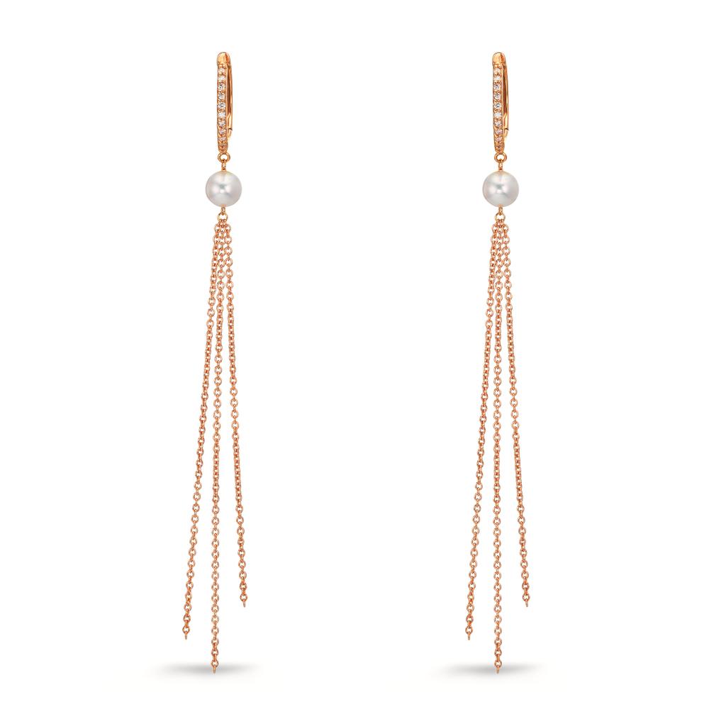 Hopfällbara örhängen 750/18 K rött guld diamant 0.09 ct, 22 stenar, tw-si Sötvattensodlad pärla, 2 Pärlor