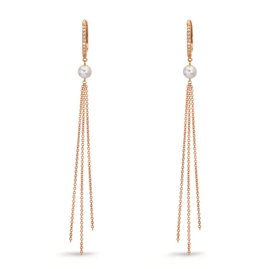Hopfällbara örhängen 750/18 K rött guld diamant 0.09 ct, 22 stenar, tw-si Sötvattensodlad pärla, 2 Pärlor