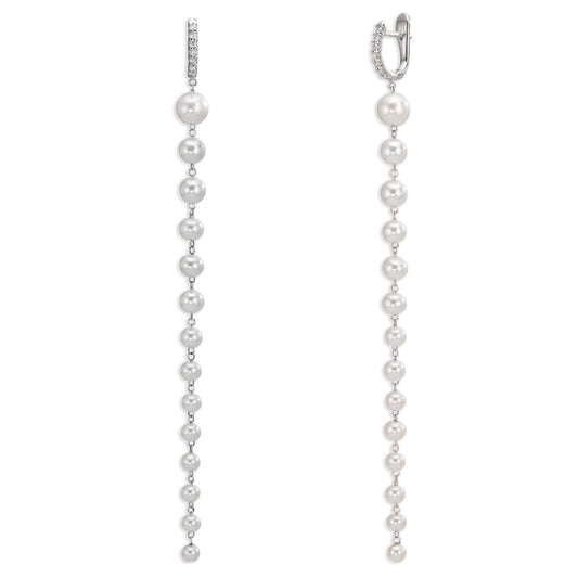 Hopfällbara örhängen 750/18 K vitguld diamant 0.12 ct, 12 stenar, tw-si Sötvattensodlad pärla, 28 Pärlor