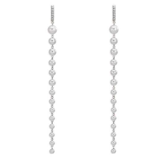 Hopfällbara örhängen 750/18 K vitguld diamant 0.12 ct, 12 stenar, tw-si Sötvattensodlad pärla, 28 Pärlor