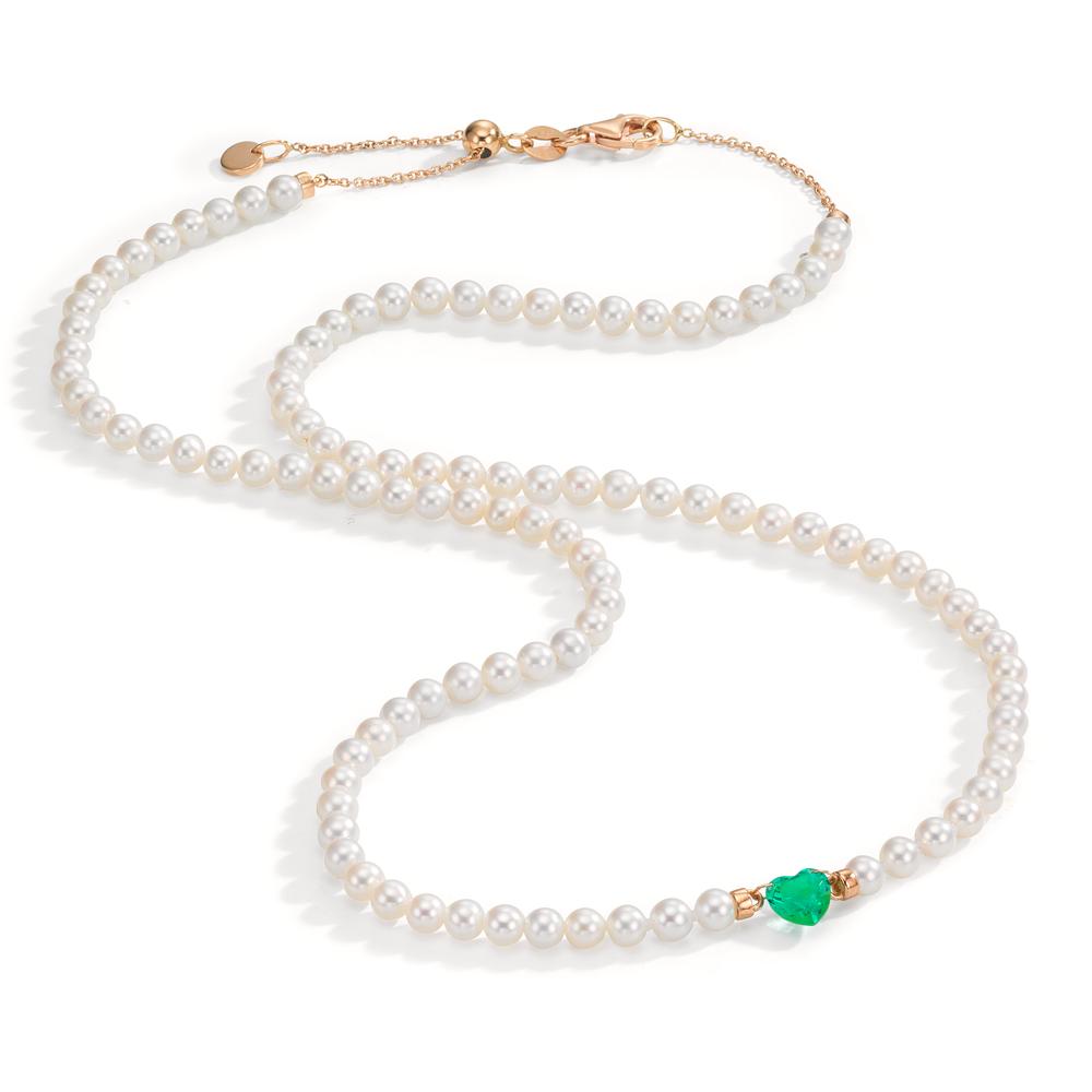 Collier 750/18 K rött guld synth smaragd Sötvattensodlad pärla, 3.5 mm Hjärta 40-44 cm