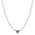 Collier 750/18 K rött guld safir 0.58 ct Sötvattensodlad pärla, 3.5 mm Hjärta 40-44 cm