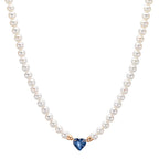 Collier 750/18 K rött guld safir 0.58 ct Sötvattensodlad pärla, 3.5 mm Hjärta 40-44 cm