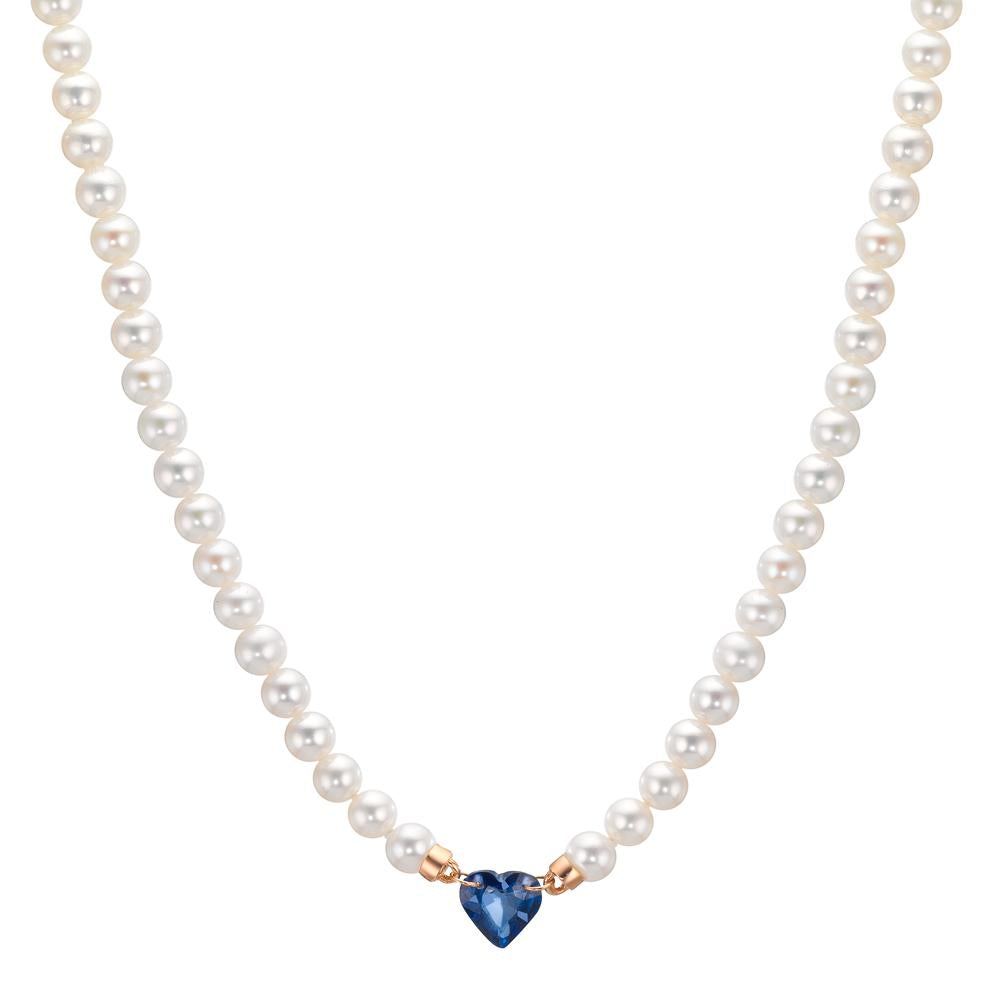 Collier 750/18 K rött guld safir 0.58 ct Sötvattensodlad pärla, 3.5 mm Hjärta 40-44 cm