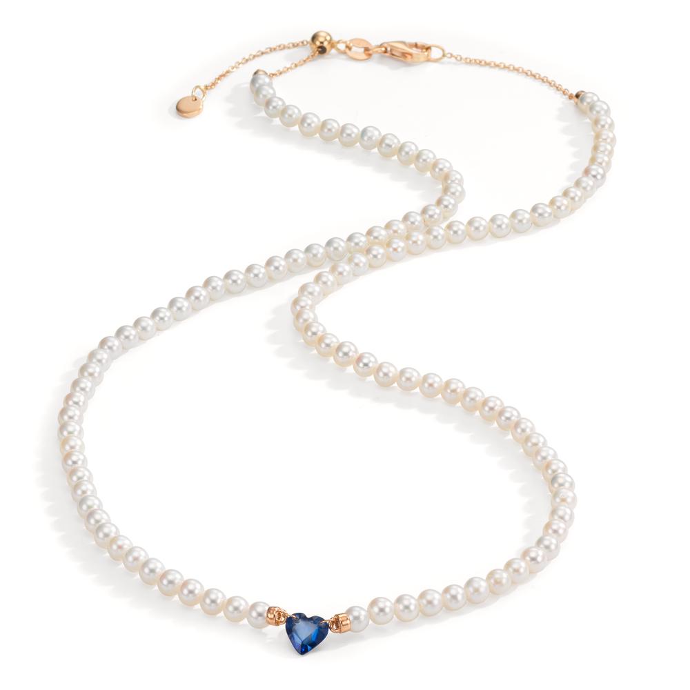 Collier 750/18 K rött guld safir 0.58 ct Sötvattensodlad pärla, 3.5 mm Hjärta 40-44 cm
