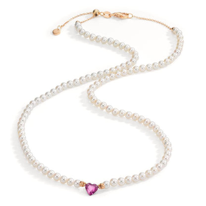 Collier 750/18 K rött guld rubin 0.62 ct Sötvattensodlad pärla, 3.5 mm Hjärta 40-44 cm