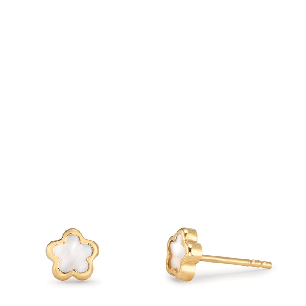 Örhängen med knoppar 750/18 K gult guld pärlemor blomma Ø4 mm