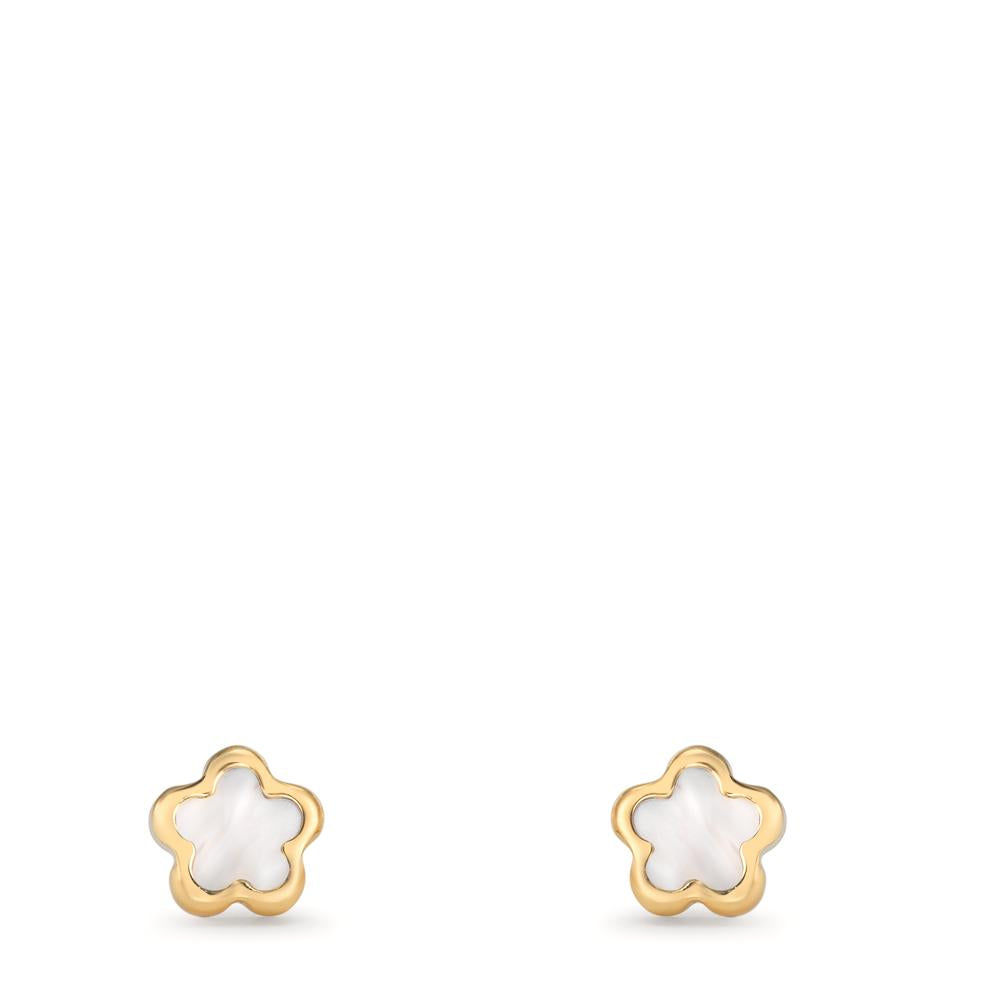 Örhängen med knoppar 750/18 K gult guld pärlemor blomma Ø4 mm